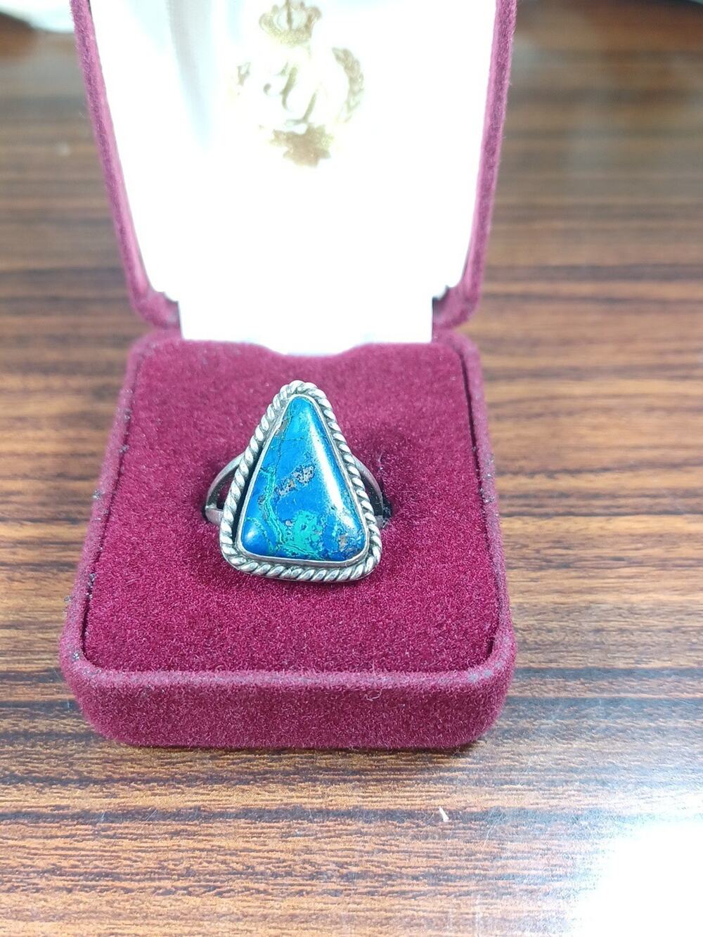 Vintage Sterling Silver Azurite Malachite Triangle Shaped Ring Size 7.5 Beauty